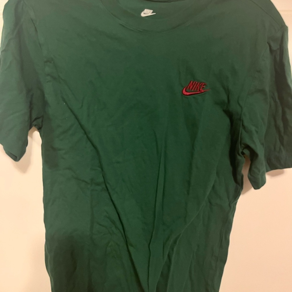 Nike Men's Green Tee with Red Swoosh